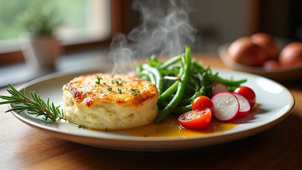 Gratin dauphinois enrichi avec des champignons et fromage de chèvre