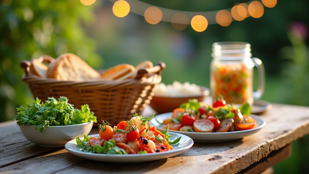 Brochettes de légumes grillés sur un plateau en bois rustique