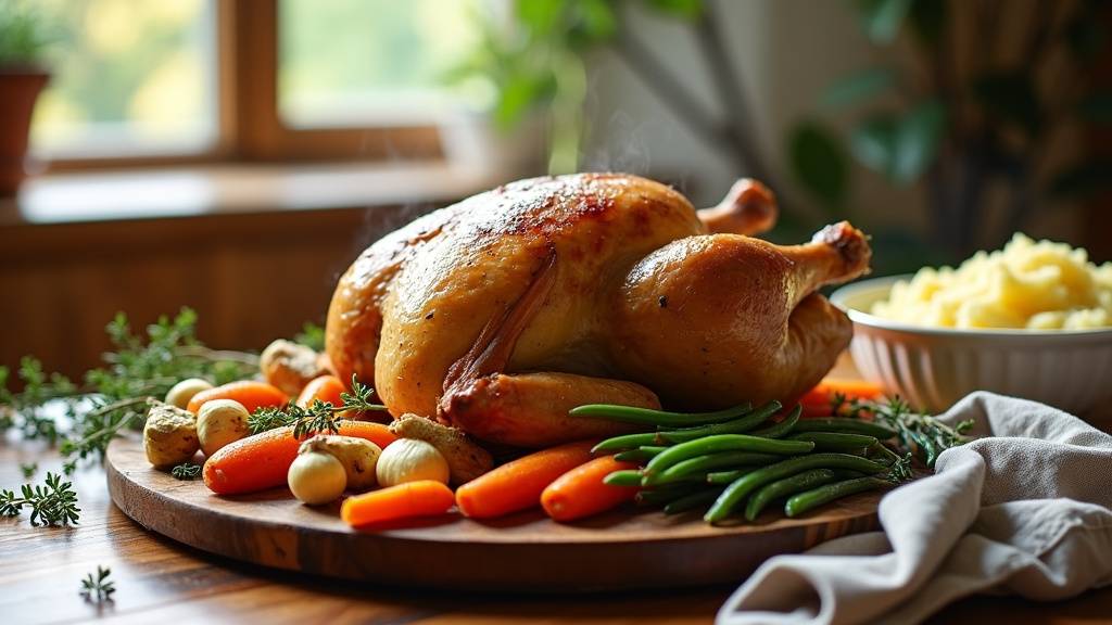 Légumes de saison rôtis au four avec du poulet rôti