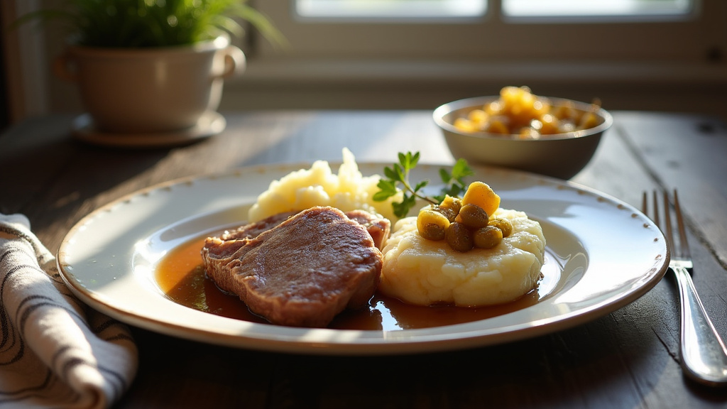 Tête de veau mijotée dans un bouillon aromatique avec légumes