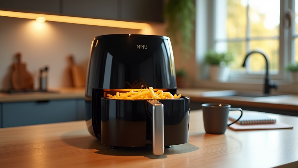 Schéma de fonctionnement d'un Air Fryer Ninja avec circulation d'air chaud