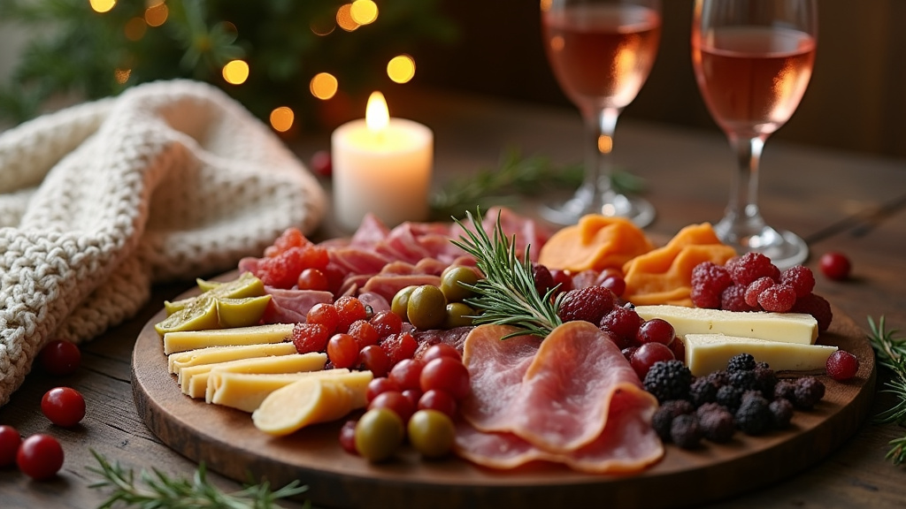 Apéritif de Noël élégant avec verrines, toasts et boissons festives