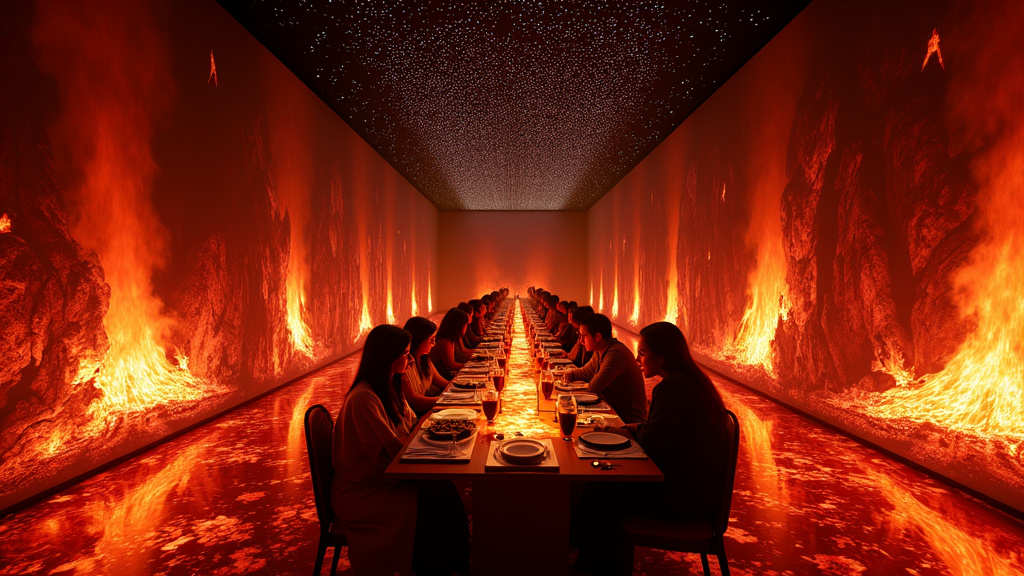 Intérieur de Magmatic by Ephemera à Lille avec ambiance volcanique immersive