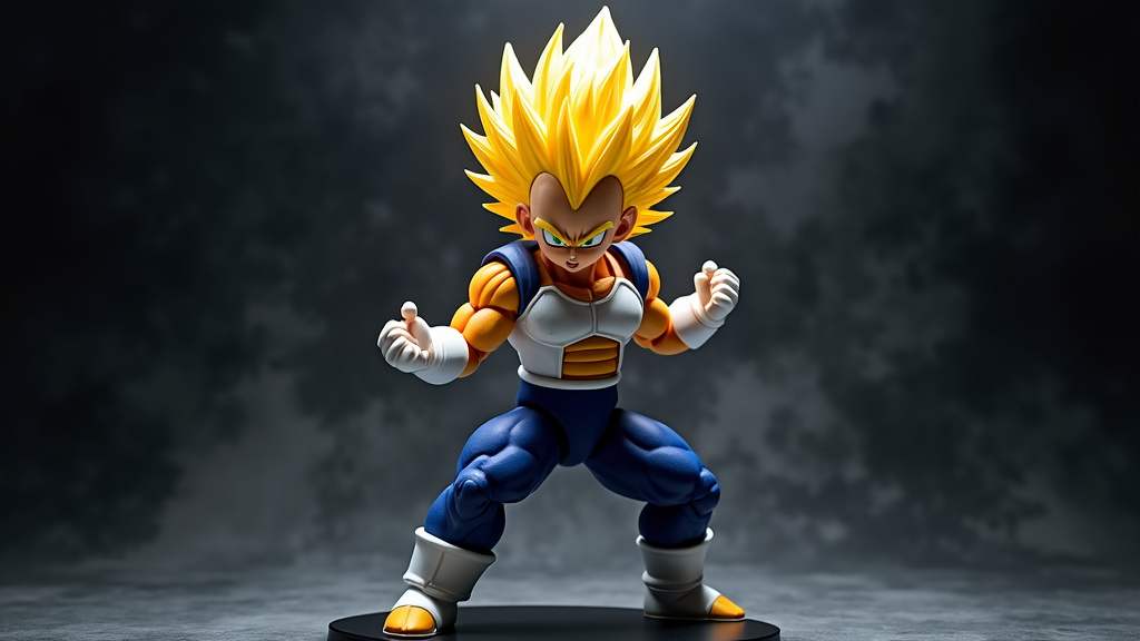 Détail d'une figurine Vegeta Super Saiyan Blue avec effets d'énergie
