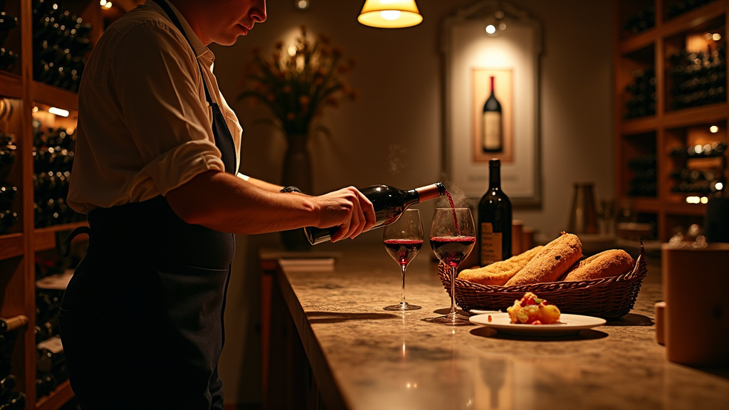 Intérieur de Chonbou avec la vue sur la cave à vins et les tables du restaurant