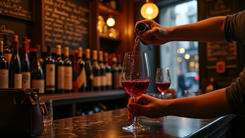 Façade de Chonbou à Paris avec ses grandes baies vitrées et la sélection de vins visible