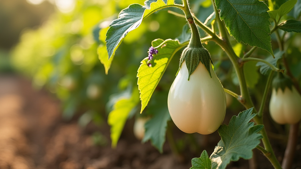 Récolte d'aubergines blanches mûres dans un panier en osier