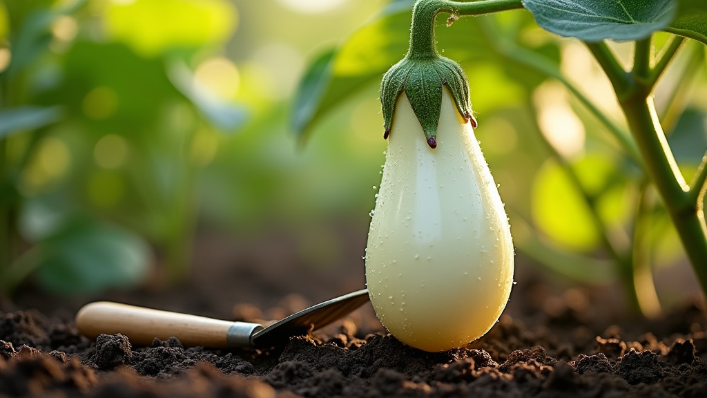 Aubergines blanches dans un potager bien entretenu
