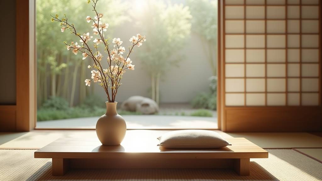 Jardin japonais zen avec kare-sansui, lanternes de pierre et bonsaïs