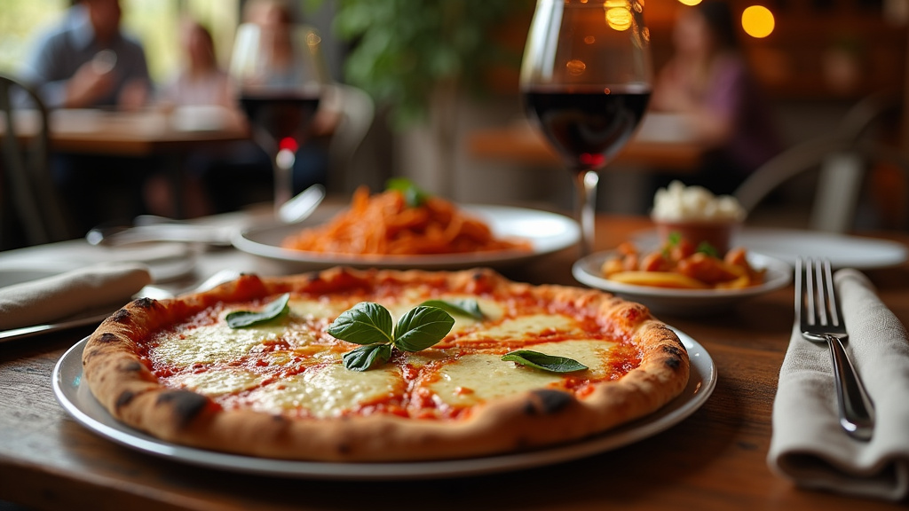 Pizza Del Arte garnie de jambon cru, roquette et copeaux de fromage