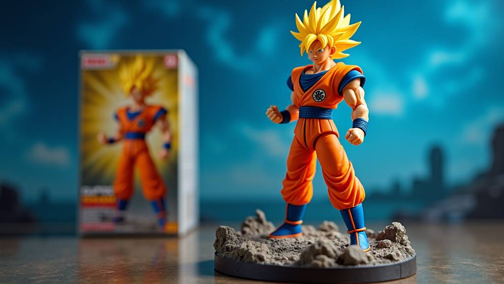 Collection de figurines Dragon Ball Z avec différentes poses de Goku Super Saiyan