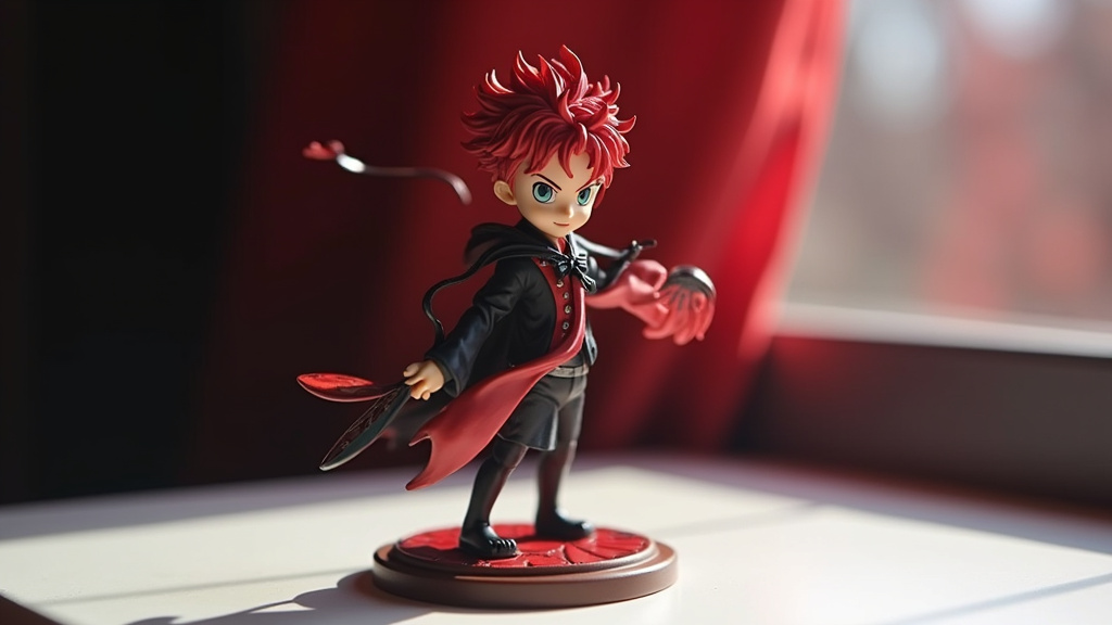 Figurine articulée Hisoka en position de combat dynamique avec accessoires interchangeables