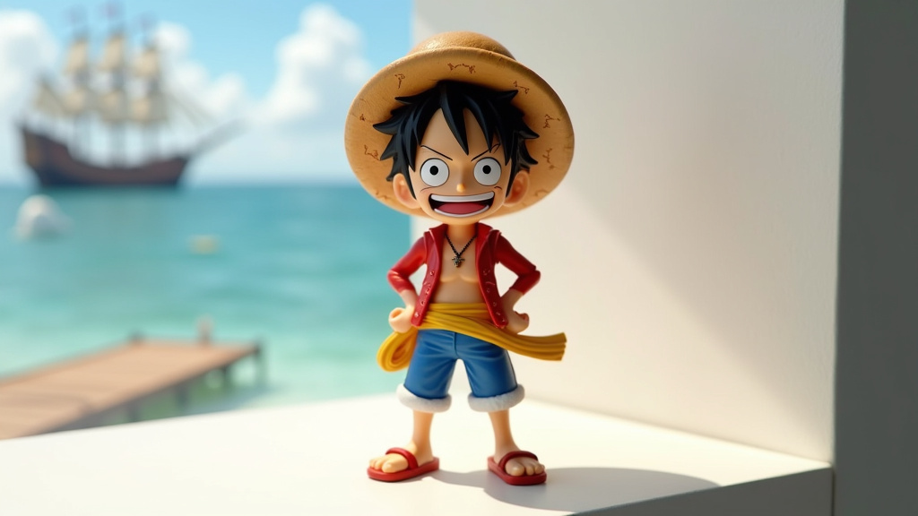 Collection de figurines Luffy Gear 5 sur une étagère de collectionneur