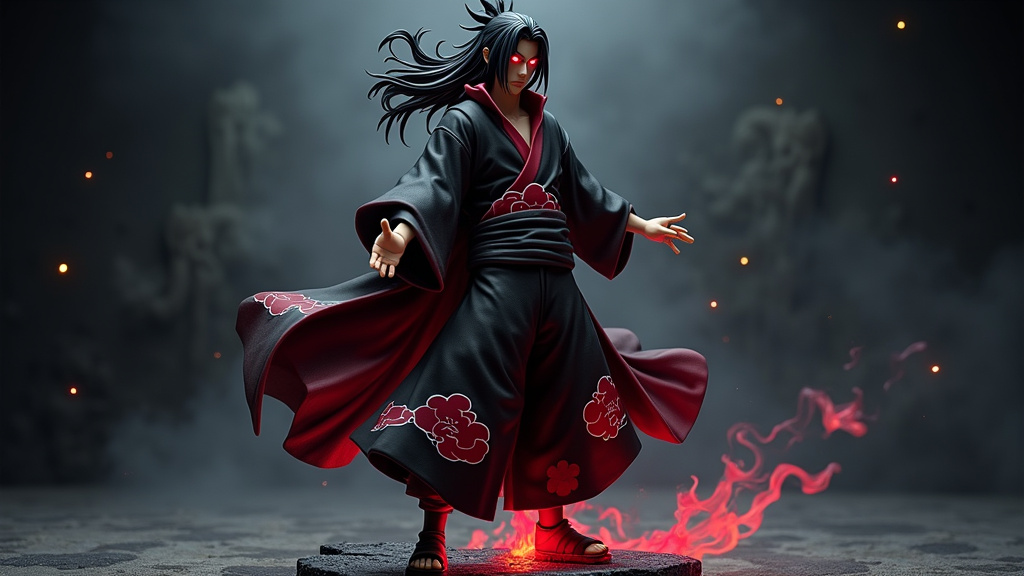 Figurine Madara Uchiha en mode Sage des Six Chemins avec un effet de chakra lumineux