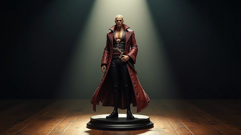 Figurine détaillée de Silvers Rayleigh de One Piece, sur un fond sombre