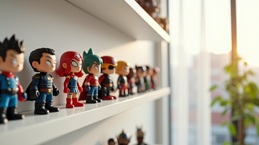 Collection de figurines sur étagères dans une boutique de Montpellier