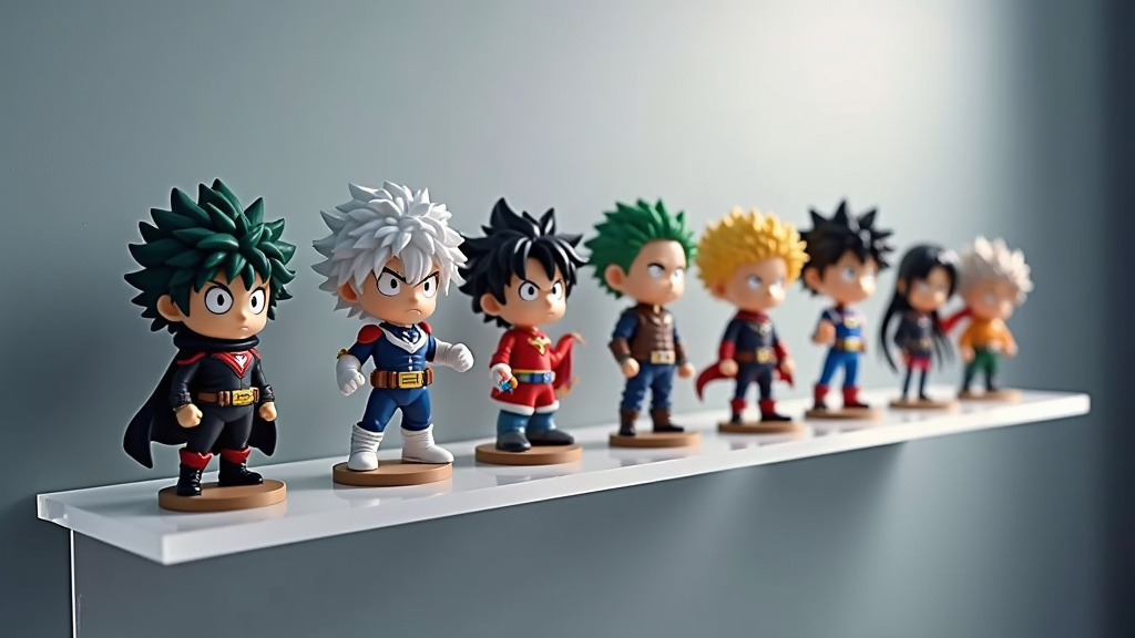 Figurines My Hero Academia exposées dans une vitrine éclairée