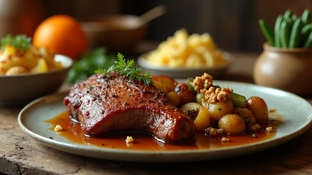 Polenta crémeuse avec morceau de confit de canard posé dessus