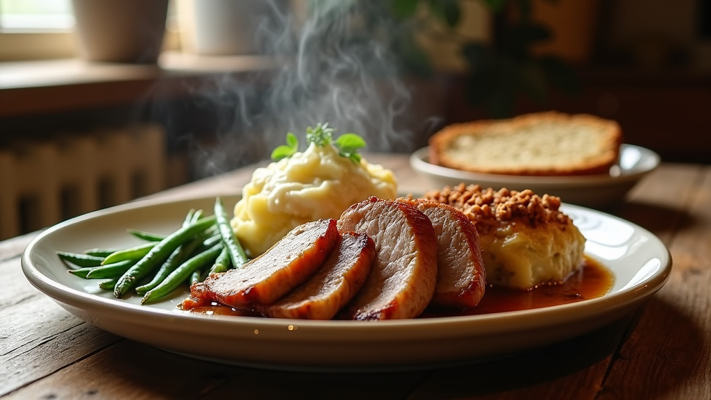 Assiette de confit de canard avec pommes de terre sarladaises et légumes rôtis