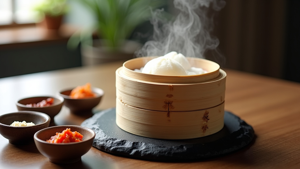 Panier vapeur en bambou avec dim sum - technique de cuisson asiatique