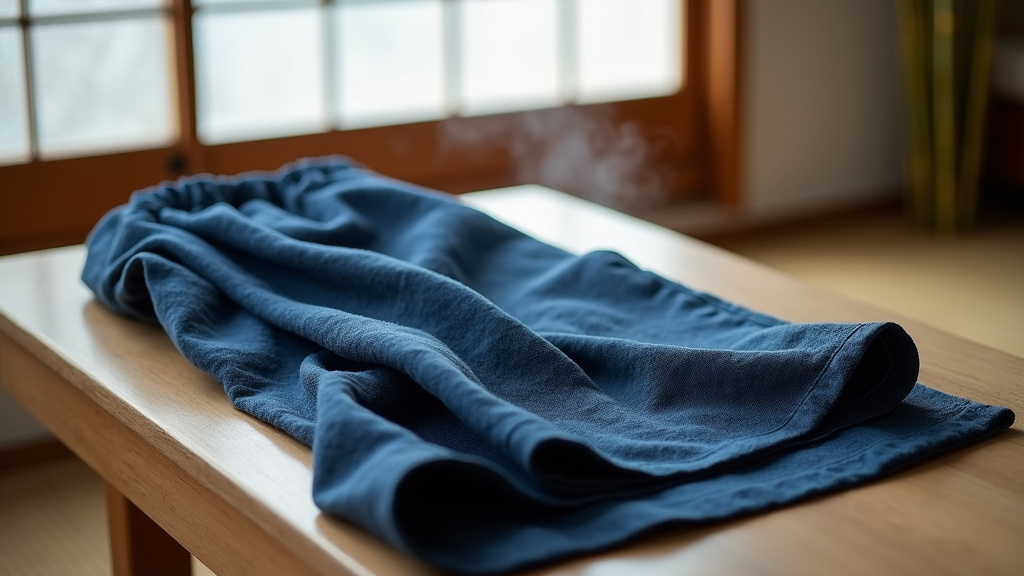 Différentes coupes de pantalons japonais exposées sur des cintres