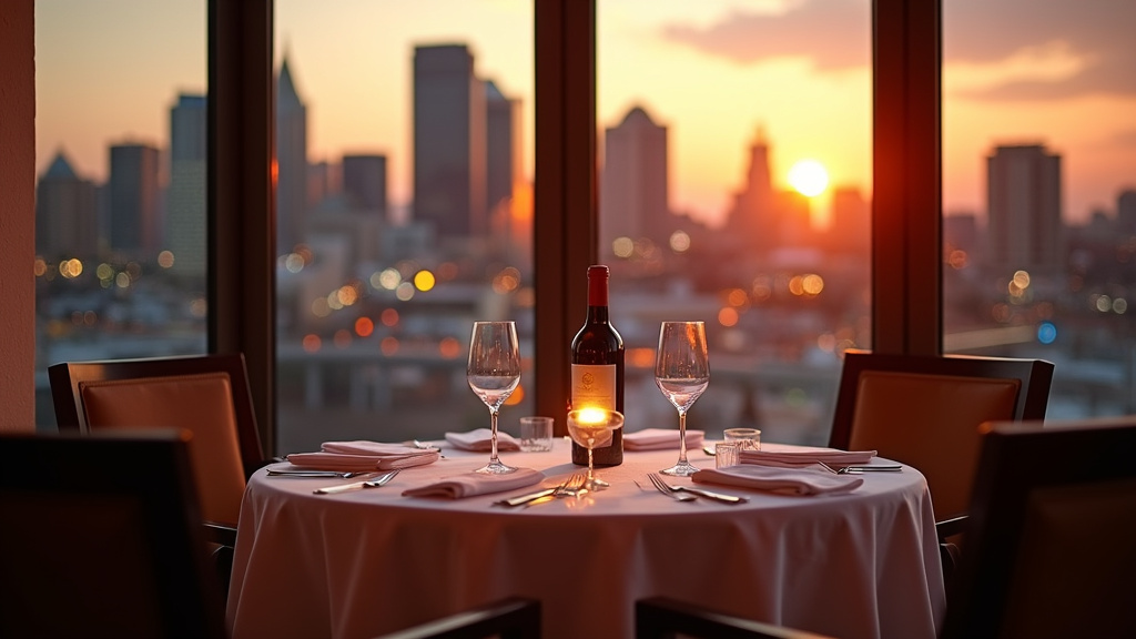Vue panoramique depuis le restaurant Primavista sur Cincinnati avec la rivière Ohio et les gratte-ciels illuminés