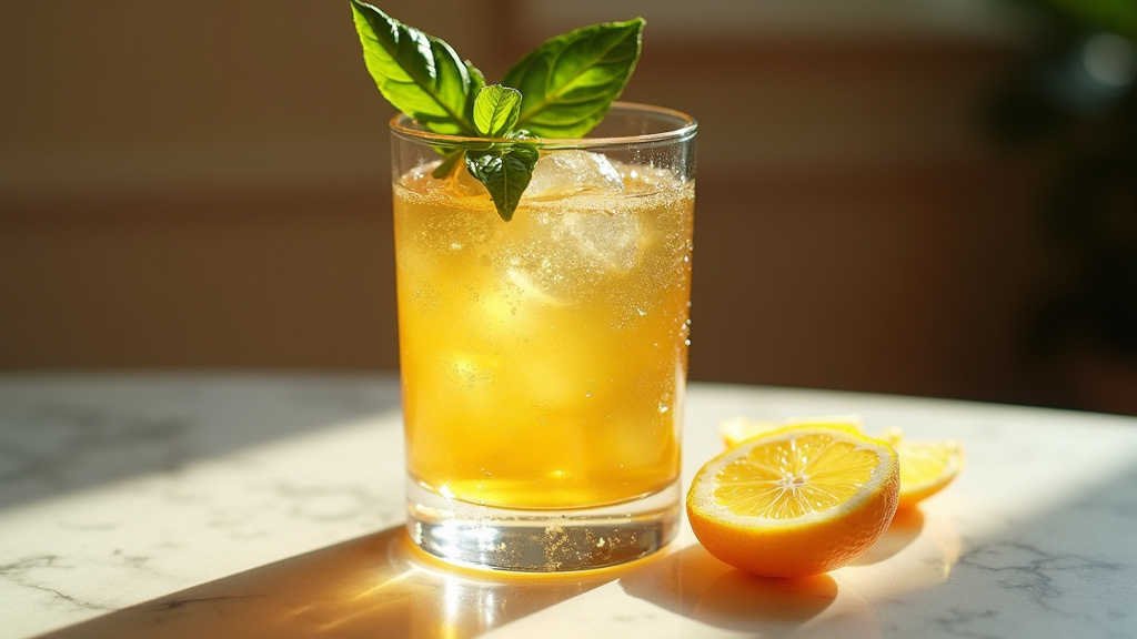 Ingrédients pour préparer un Basil Smash : gin, citron frais, basilic et sirop de sucre