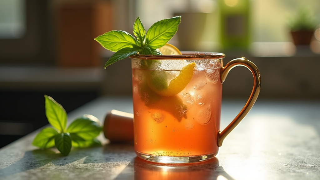 Cocktail Basil Smash dans un verre old fashioned avec feuille de basilic fraîche