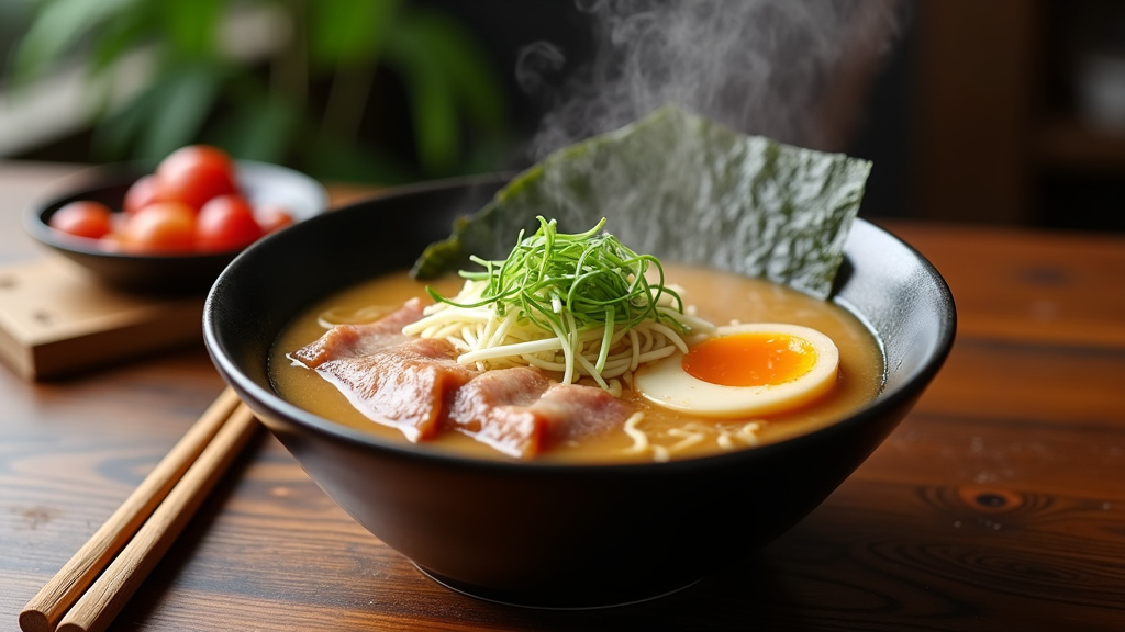 Préparation du tare shoyu dans une petite casserole - sauce de soja, mirin, sake et sucre