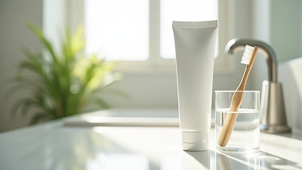 Gamme de produits The Smilist sur une surface blanche avec des ingrédients naturels