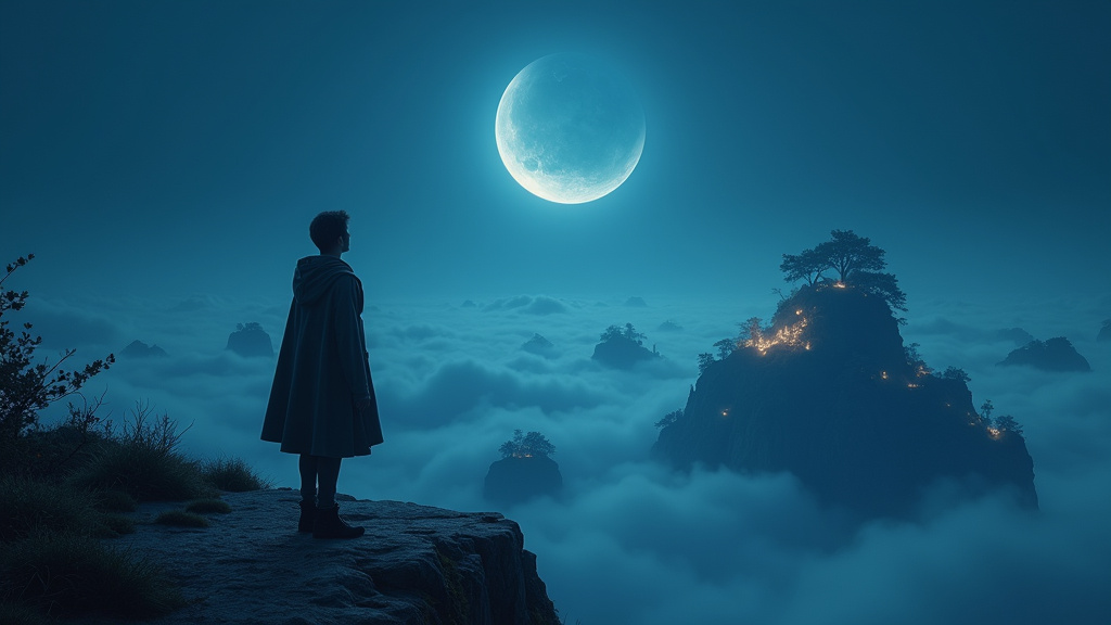 Scène de Tsukimichi -Moonlit Fantasy- montrant Makoto avec Tomoe et Mio dans un paysage lunaire